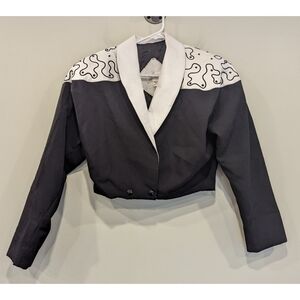 Dali Melamé Vintage Black and White Suede Leather Crop Jacket Size Small